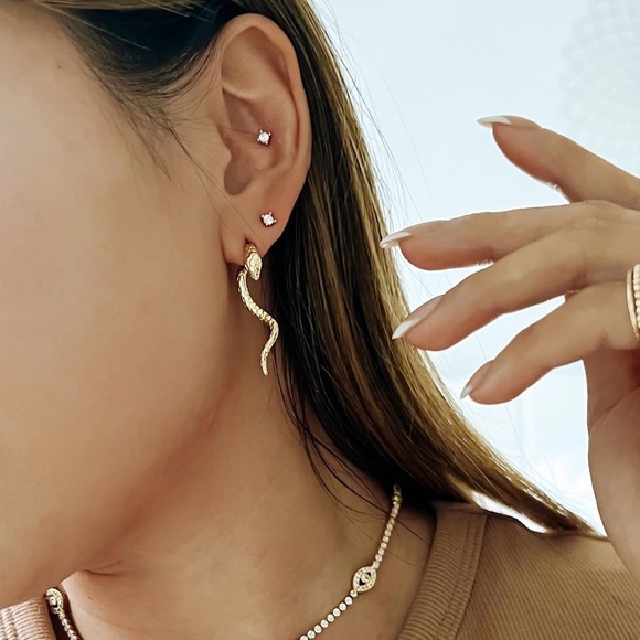 Snake Textured Wavy Drop Stud Earrings | 14k Gold Filled - Picture 5 of 5